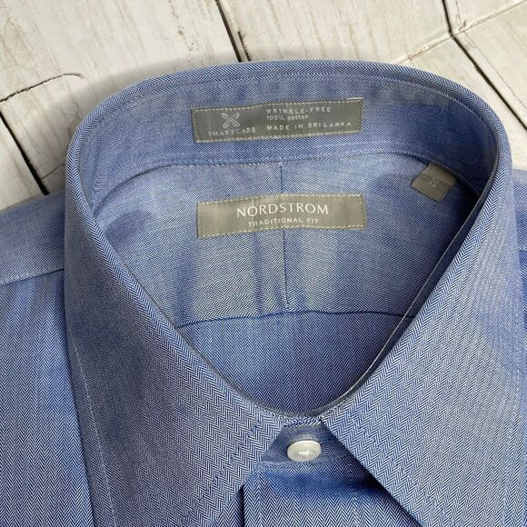NORDSTROM Men's Long Sleeve Button Up Dress Shirt Smartcare Wrinkle Free 16 x 24 - Picture 2 of 9